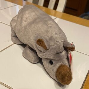 Ty Beanie Baby Spike 1996 Plush Rhino in Gray and Brown, 1NN
